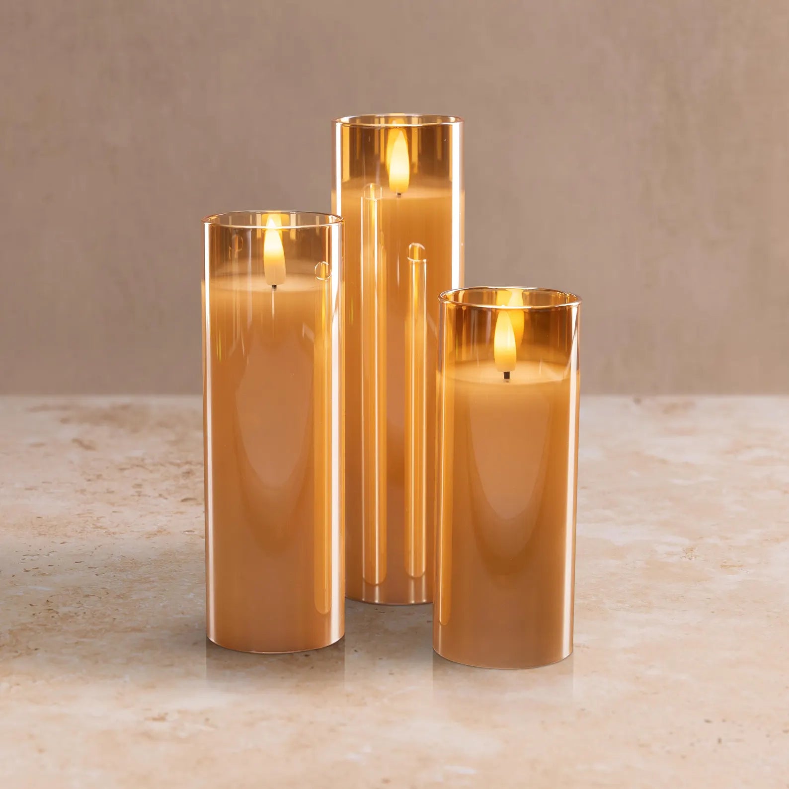 Amber Glass Flameless LED Candle Set