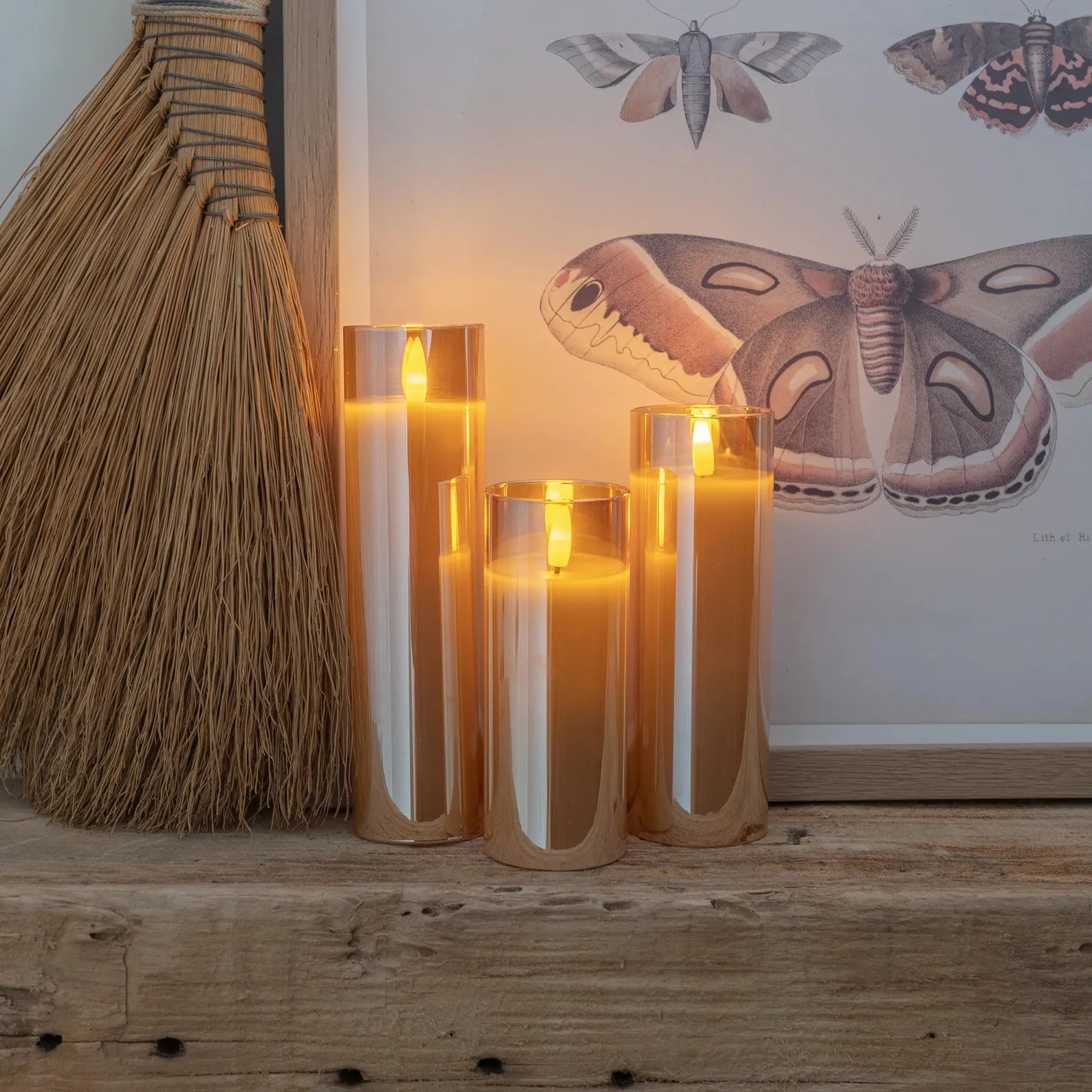 Amber Glass Flameless LED Candle Set