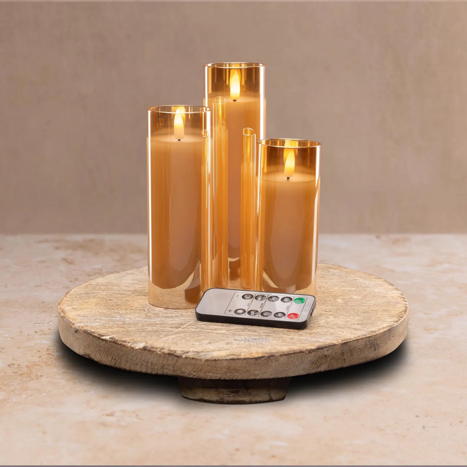 Amber Glass Flameless LED Candle Set