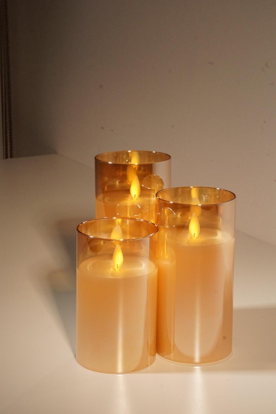Flameless LED Candle Set: Flickering Wick Glass Pillar, Remote Timer, Amber