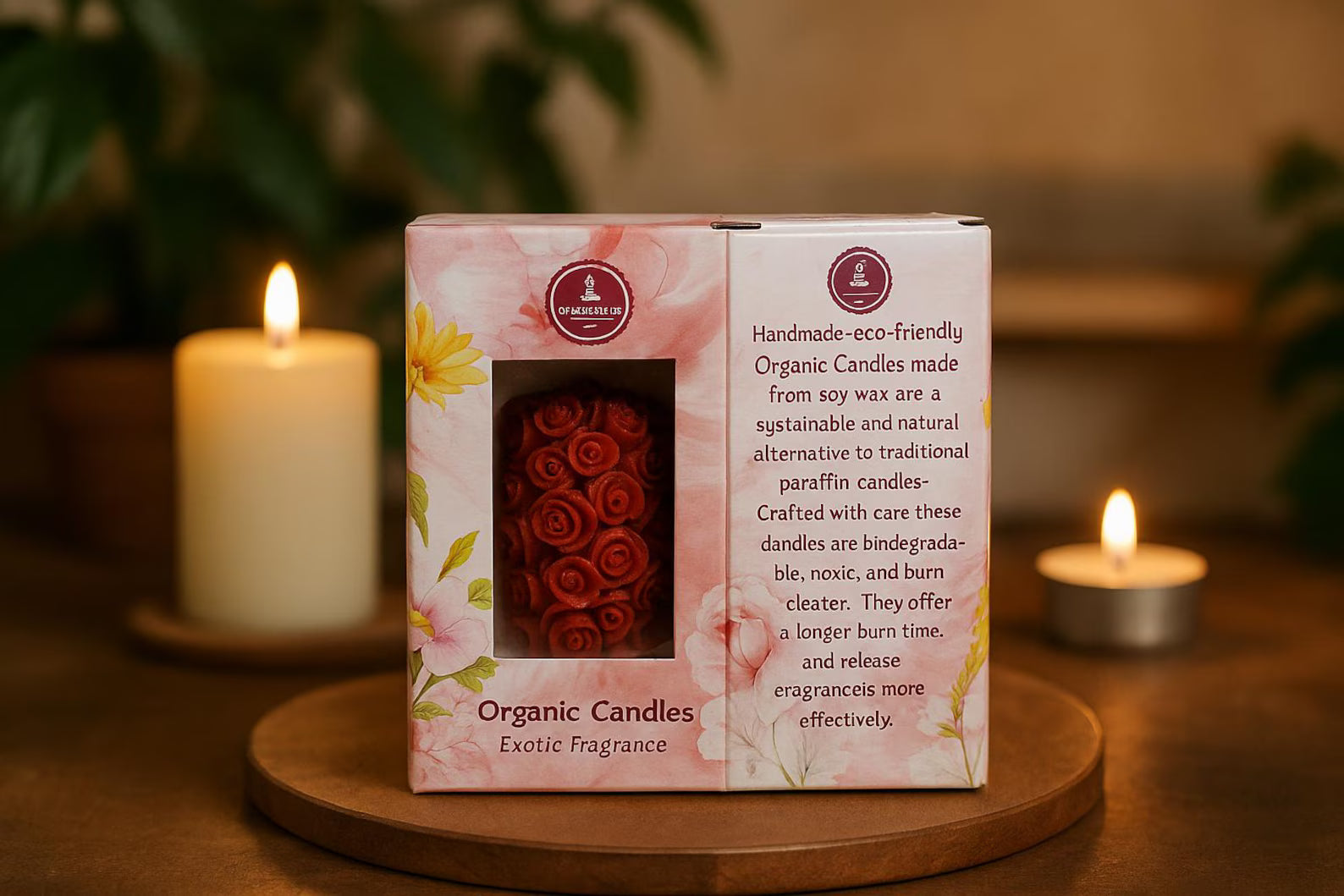 Rose Soya Wax Pillar Candle