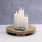 White Pillar Flameless LED Glass Candle Set of 3 – Battery Operated with Remote &amp; Timer, Safe Home Décor, Modern Ambient Lighting, Weddings